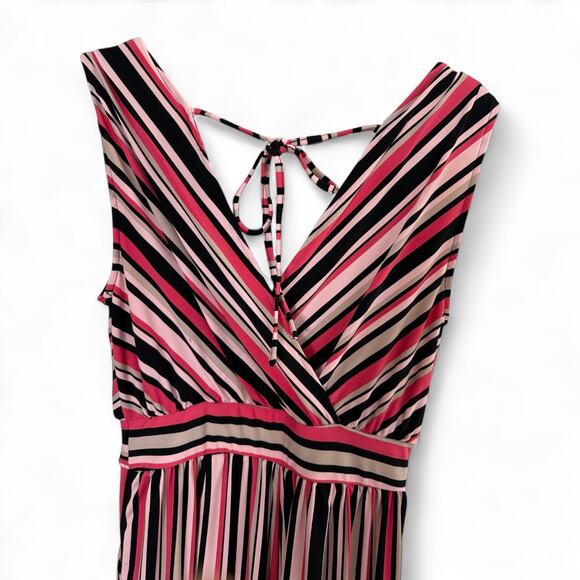 Torrid, NWT, Sz 00/Med/10 Studio Knit Surplice Tie Back Pink Stripe Jumpsuit - Picture 10 of 10